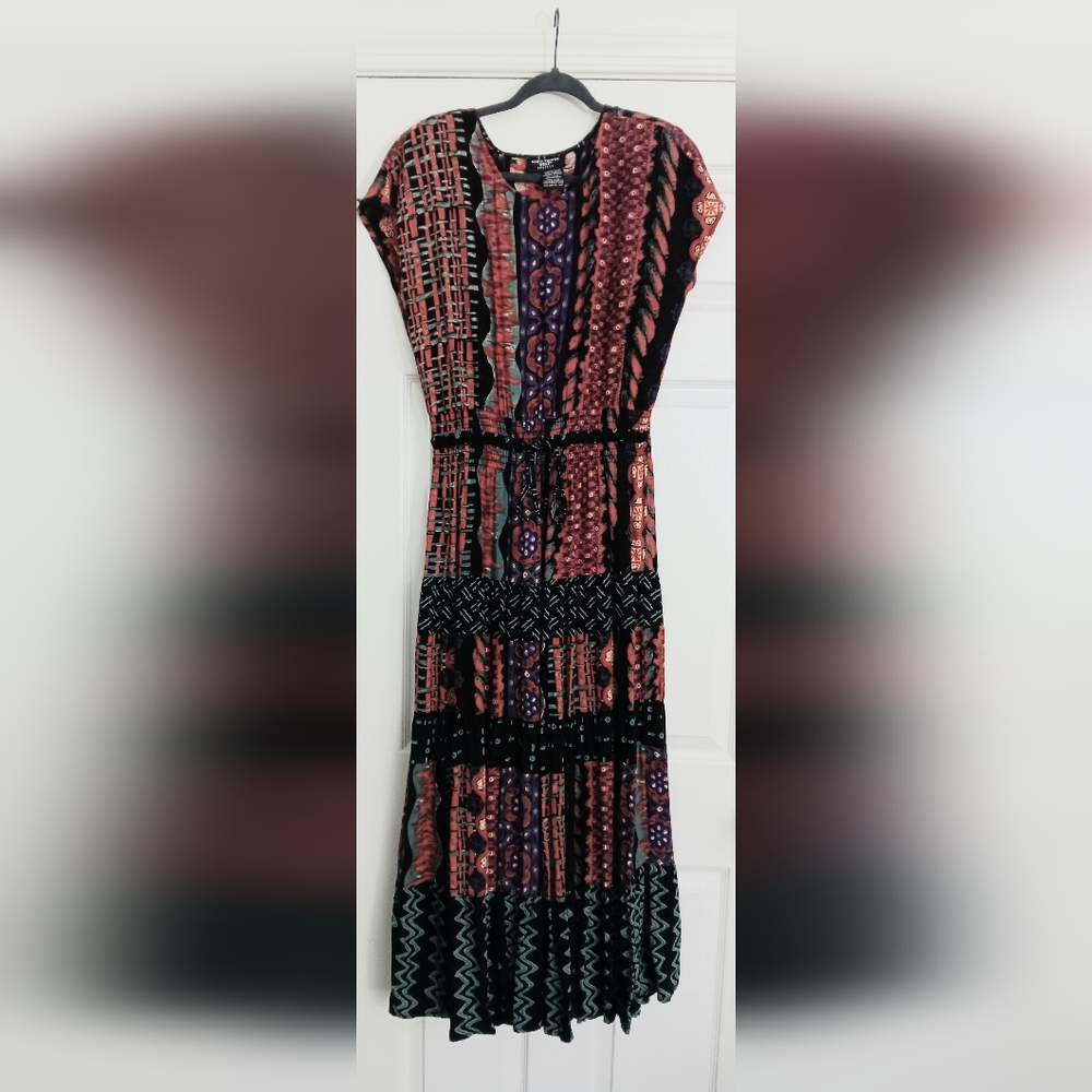 Saint Tropez West Maxi Dress Womens Size 6 Multicolored Geometric Ties Vtg Rayon